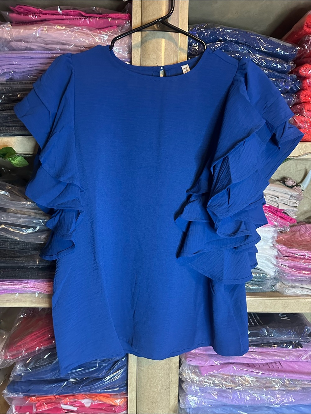 Zenana Outfitters Royal Blue Ruffle Sleeve Blouse